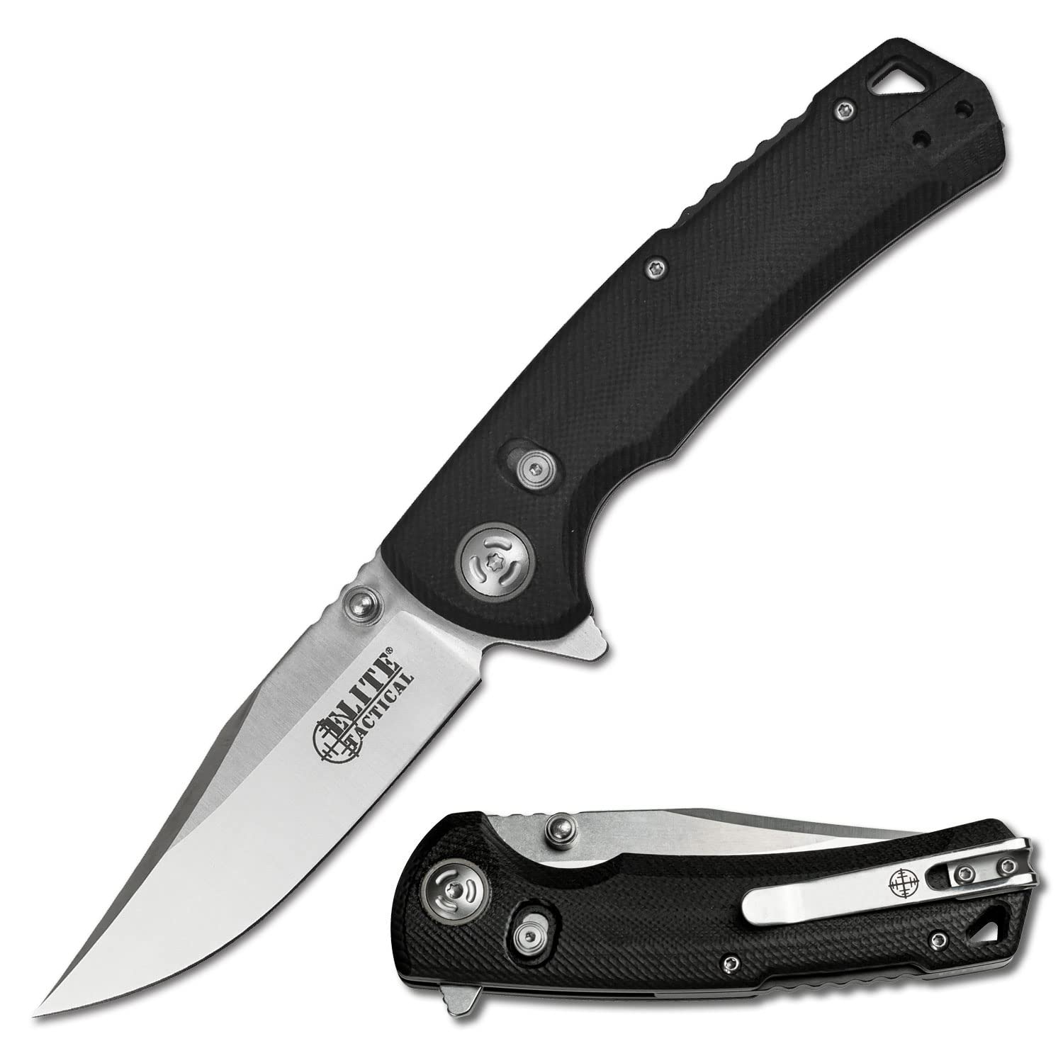 Manual Folding Knife w/D.L.M. - Chaser - Satin Finish Clip Point Blade, D2 Steel, Ball Bearing Pivot, G10 Handle w/Reversible Deep Carry Pocket Clip, EDC, ET-FDR006