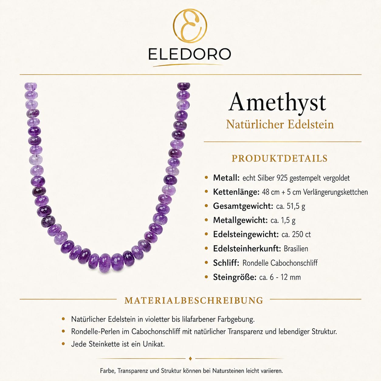 Amethyst Kette Kugelkette mit 925 Silberverschluss
