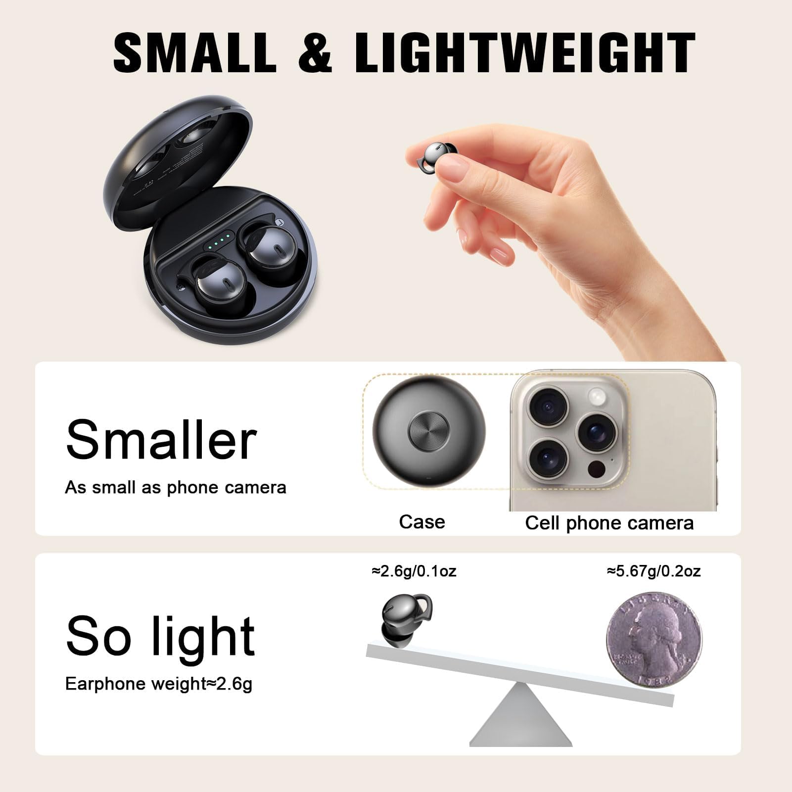 Auriculares para dormir de lado, auriculares para dormir de lado, auriculares con cancelación de ruido para dormir de lado, invisibles pequeños y pequeños, auriculares inalámbricos Bluetooth para