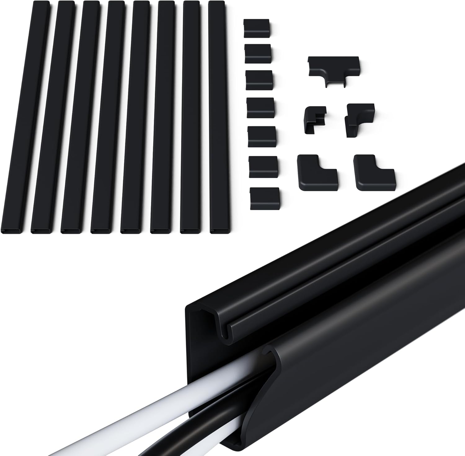 ECHOGEAR Cord Cover Raceway Kit - Peel & Stick Channel with 10' of Cable Hiders - Includes Connector Pack to Customize Your Cable Management - Black