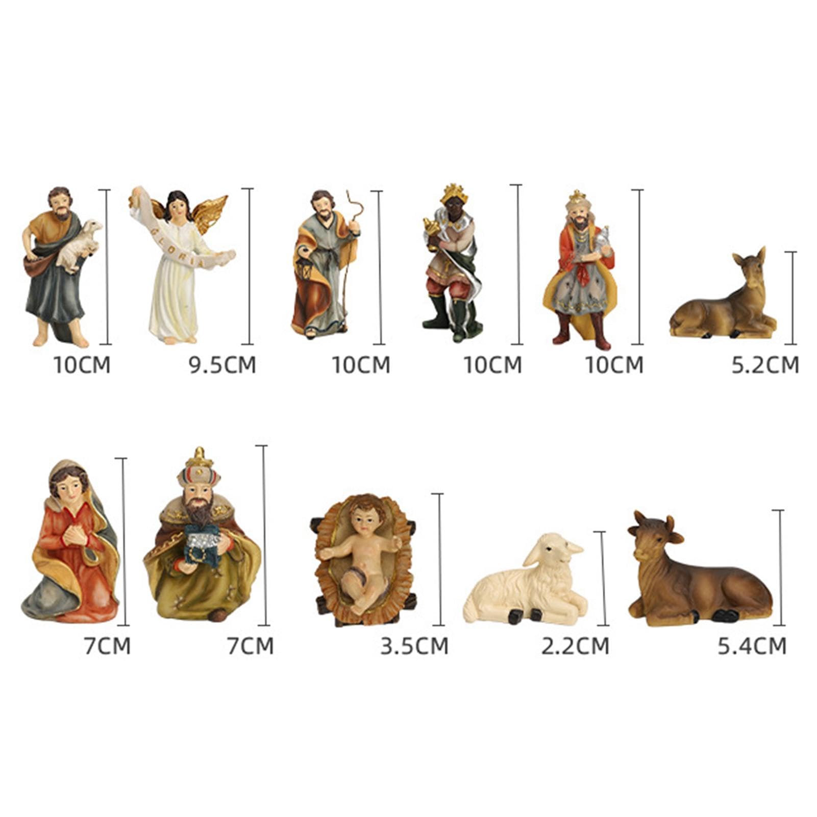 Generisch Zestaw figurek do szopki bożonarodzeniowej z żywicy, ornament, figurki do szopki bożonarodzeniowej, zestaw tradycyjnych figurek do szopki bożonarodzeniowej (zestaw 11-częściowy)