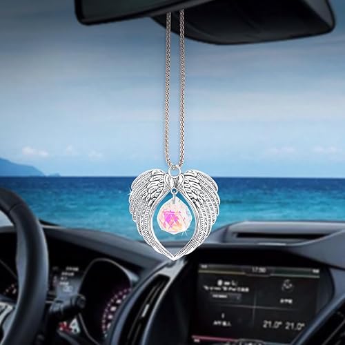 Accesorios para colgar en el espejo retrovisor del automóvil, alas de ángel con dije de bola de cristal K9 para la decoración de tu automóvil,