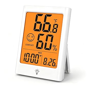 Timloon Digital Indoor Thermometer for Room, Smart Temperature Humidity Monitor with Backlight, Comfort Indicator, Max/Min Record, Time, Calendar, Alarm, c/f Switch for Bedroom, School