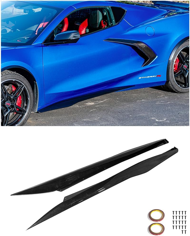 Replacement for 2020-Present Corvette C8 Base Models | GM Factory Z06 Style ABS Plastic Side Skirts Rocker Panels Extension Pair (Painted Carbon Flash Metallic)
