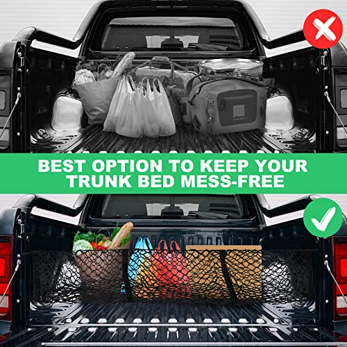 Detachable Cargo Net Trunk Bed Organizer For Ford/Dodge/Gmc/Chevy Silverado/Toyota/Nissan/Honda And Pickup Truck, 43" Mesh Storage Net Heavy Duty Cargo Net With 3 Pocket #TOP6