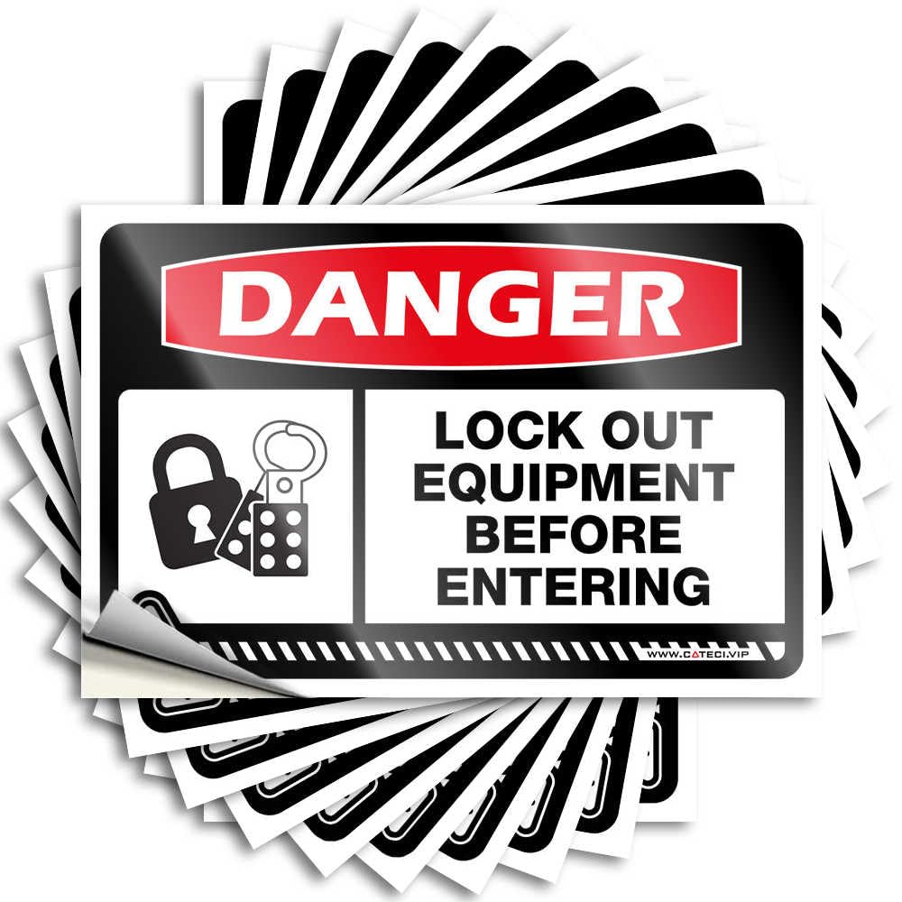 Danger Lock Out Equipment Before Entering Decal Outside Decor | Crazy Garage Removable Decal Pack(6X9CM)