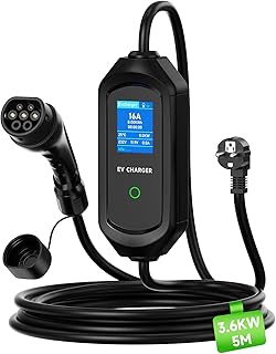 Typ 2 Ladekabel Schuko 3,6kW 5m, 6-16A 1-Phasig Ladekabel Typ 2, Tragbares EV Ladegerät mit Digitalanzeige, EV Charger Zeitfunktion & IP65, für PHEV & EV IEC 62196-2