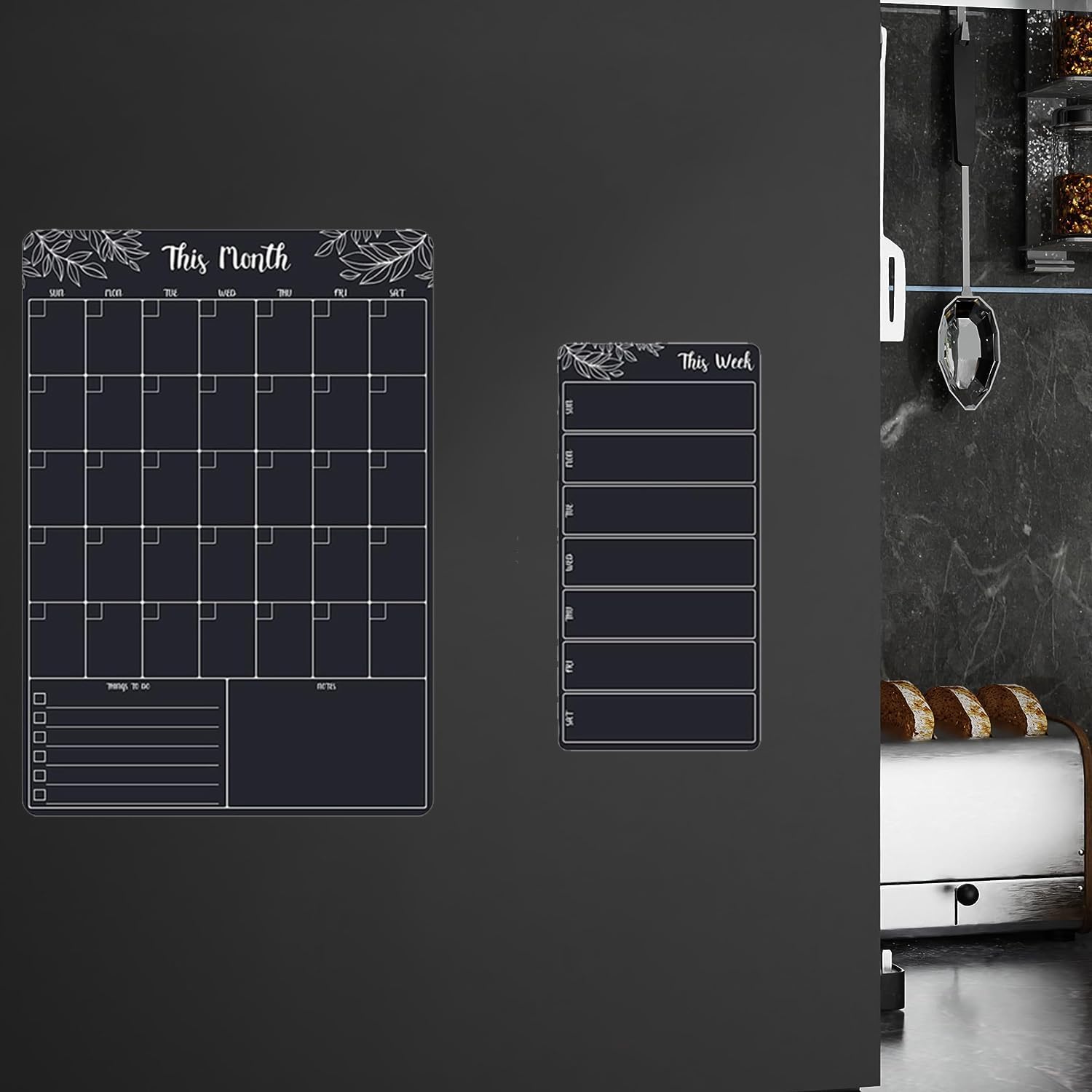 Calendrier Magnétique Frigo 40x30 Cm - Bloc-notes Effaçable - Design Chat Noir - Organisation Repas