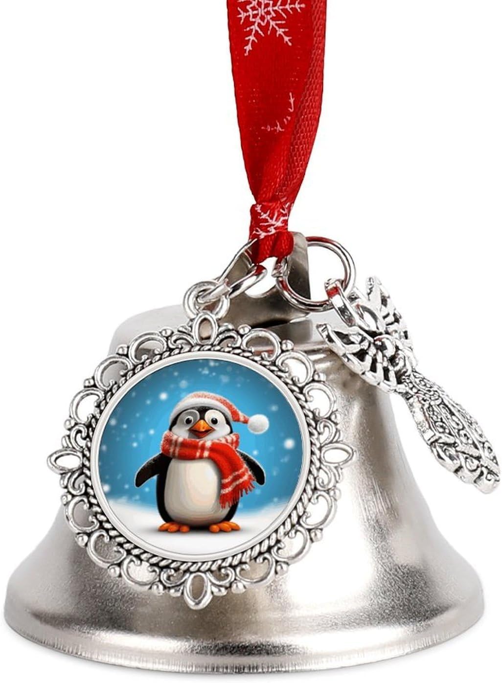 Christmas Funny Penguin Bell Ornament Red Ribbon for Christmas Tree Holiday Decoration Personality Believe Bell Ornaments Sleigh Bells for Winter New Year Party Supplies