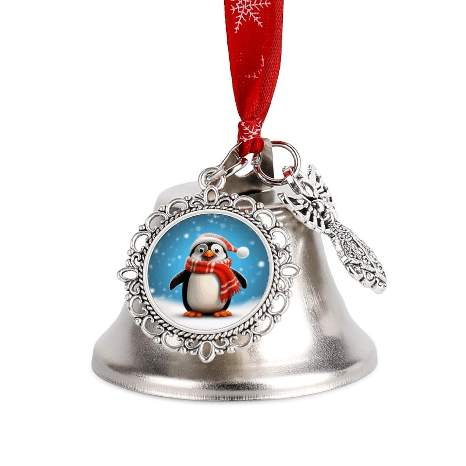 Christmas Funny Penguin Bell Ornament Red Ribbon for Christmas Tree Holiday Decoration Personality Believe Bell Ornaments Sleigh Bells for Winter New Year Party Supplies