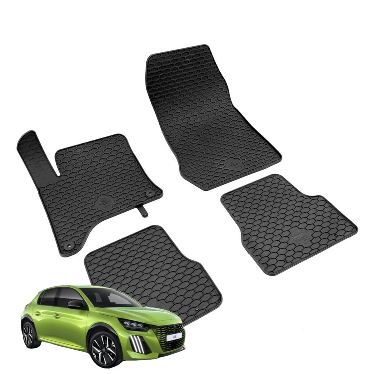 SERIE 4 TAPPETI - TAPPETINI IN GOMMA 3D TPE NERI PER PEUGEOT 208 dal 2024 in poi - Solo Versione Ibrida