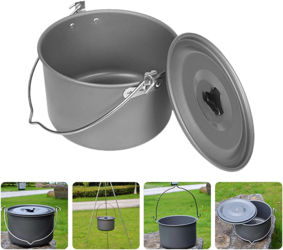 Portable Aluminum Camping Pot with Lid and Sturdy Handle Person Capacity Outdoor Cookware for Hiking Picnics Campfire Cooking Includes Carry Bag for Easy Transport and Storage