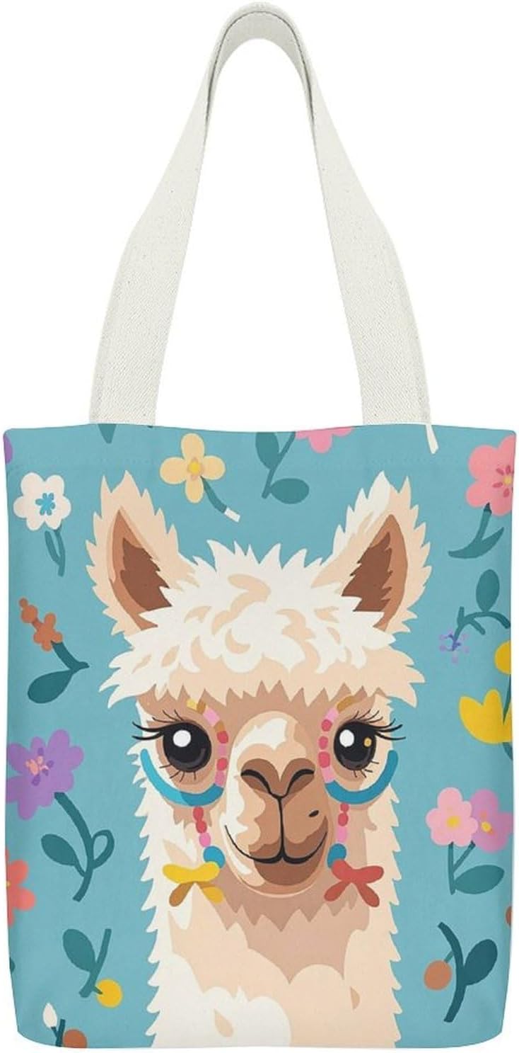 Alpaca Pattern Canvas Tote Bag Shoulder Bag Handbag