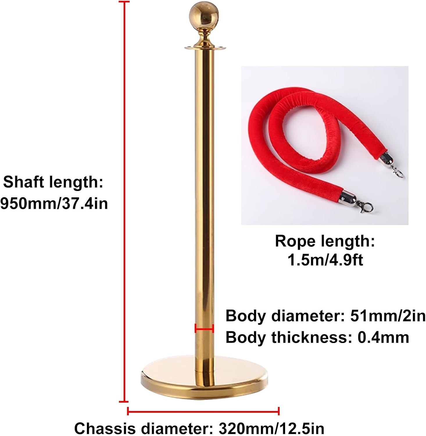 Event Rope Barrier, Red Velvet Rope Stanchion Set, 2 Posts with 1.52m Red Velvet Ropes, Includes Concrete & Metal Base, Perfect for Party Decorations