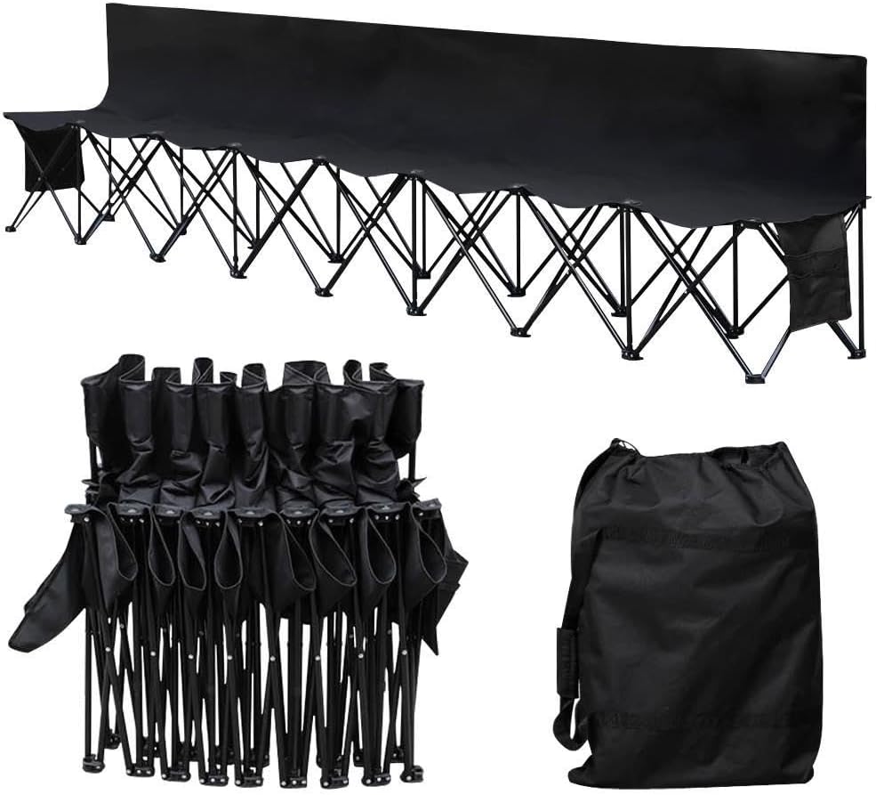 Yaheetech 6-seat/8-seat Portable Folding Sideline Bench with Back Rest and Carrying Bag for Team sports,Soccer,Camping,Parties,Outdoor Activities