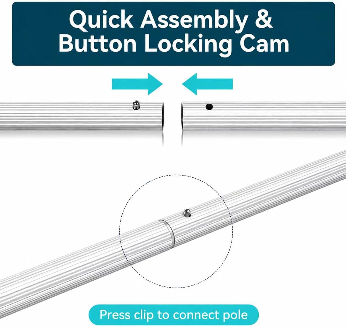 4.85 FT Lightweight Aluminum Swimming Pool Pole, 4-Section | Adjustable Pool Cleaning Pole for Skimmer Nets, Vacuum Heads, Brushes and Rakes, Above Ground Pools and Spas, No Net