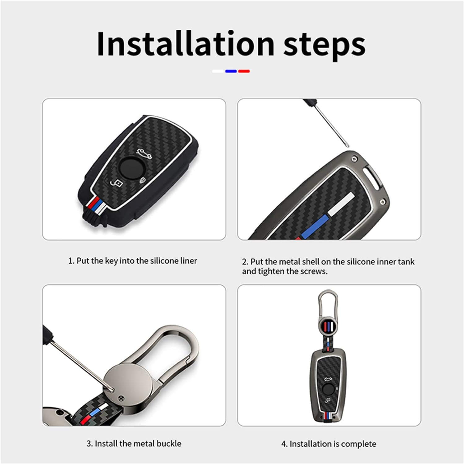 Key Fob Cover Case, Keychain, Metal Shell Cover Compatible for BMW 1 3 4 5 6 7 Series X3 X4 M5 M6 GT3 GT5 (Gunmetal-Carbon Fiber)