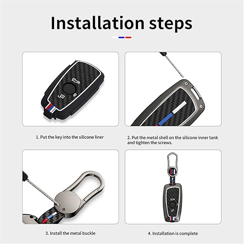Miniatura 6 de Bradegeve Funda para llavero, llavero, carcasa de metal compatible con BMW 1 3 4 5 6 7 Series X3 X4 M5 M6 GT3 GT5 (Gunmetal y fibra de carbono),