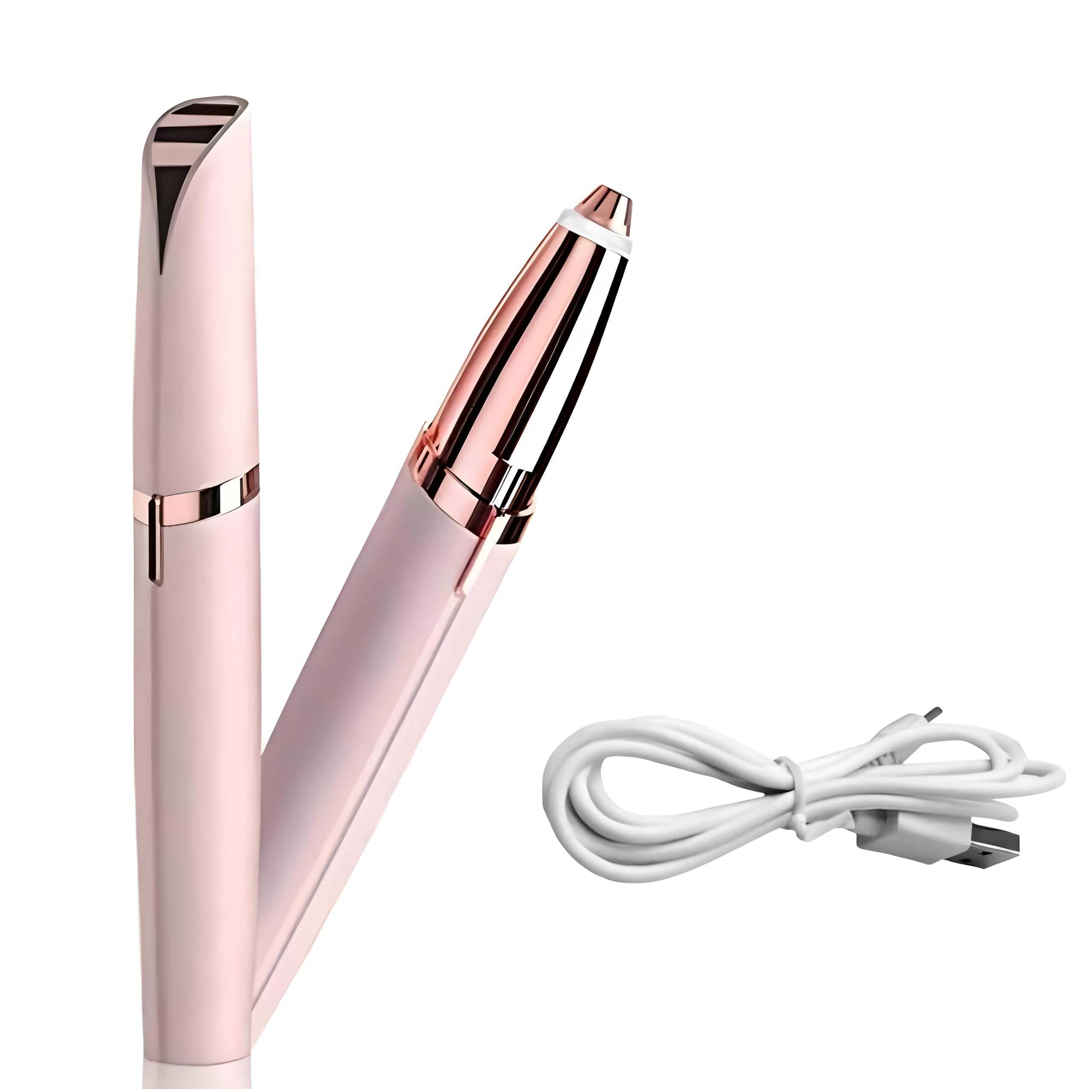 ALI SHIPPING USB Rechargeable Eyebrow Trimmer - Painless Flawless Hair Remover for Women with LED Light", Beige-image-31