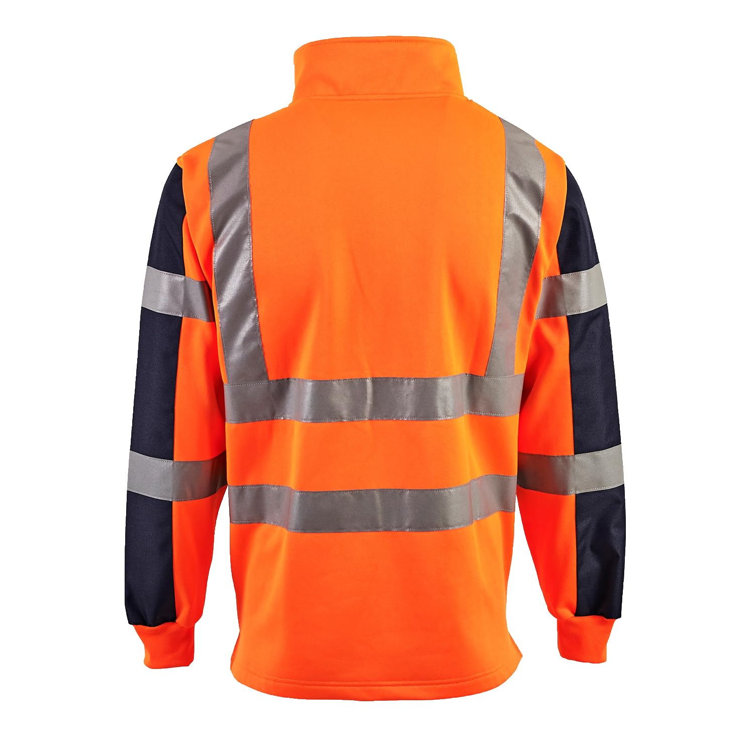 FAIRY TRENDZ LTD Sweat-shirt haute visibilité en polaire haute visibilité avec fermeture éclair quart de tour pour homme (orange/bleu marine, XL), Orange/bleu marine, XL