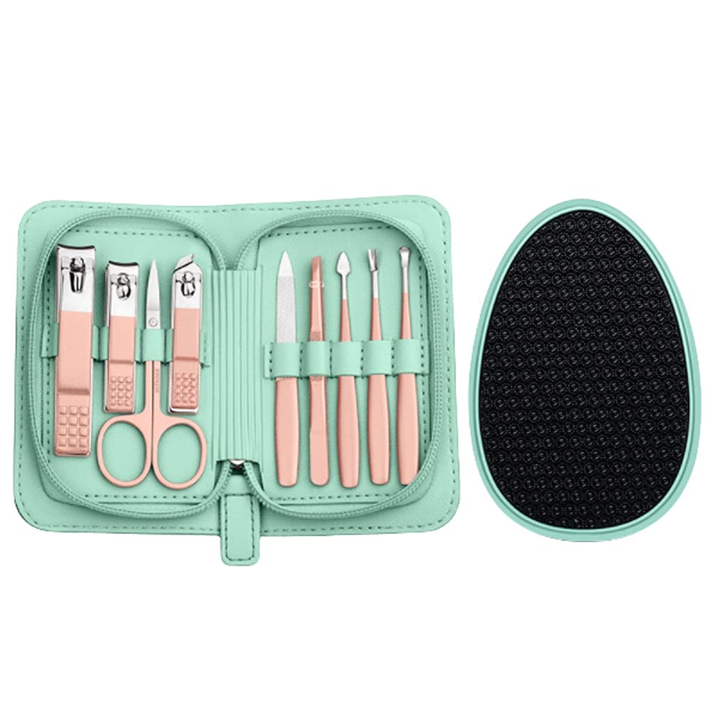 Set di tagliaunghie Clippers for Unghie Set Professionale 9pcs Scissori for Unghie Grooming Kit Kit permalo Kit Pedicure Donne Uomo Beige Green Strumenti (Color : Green)