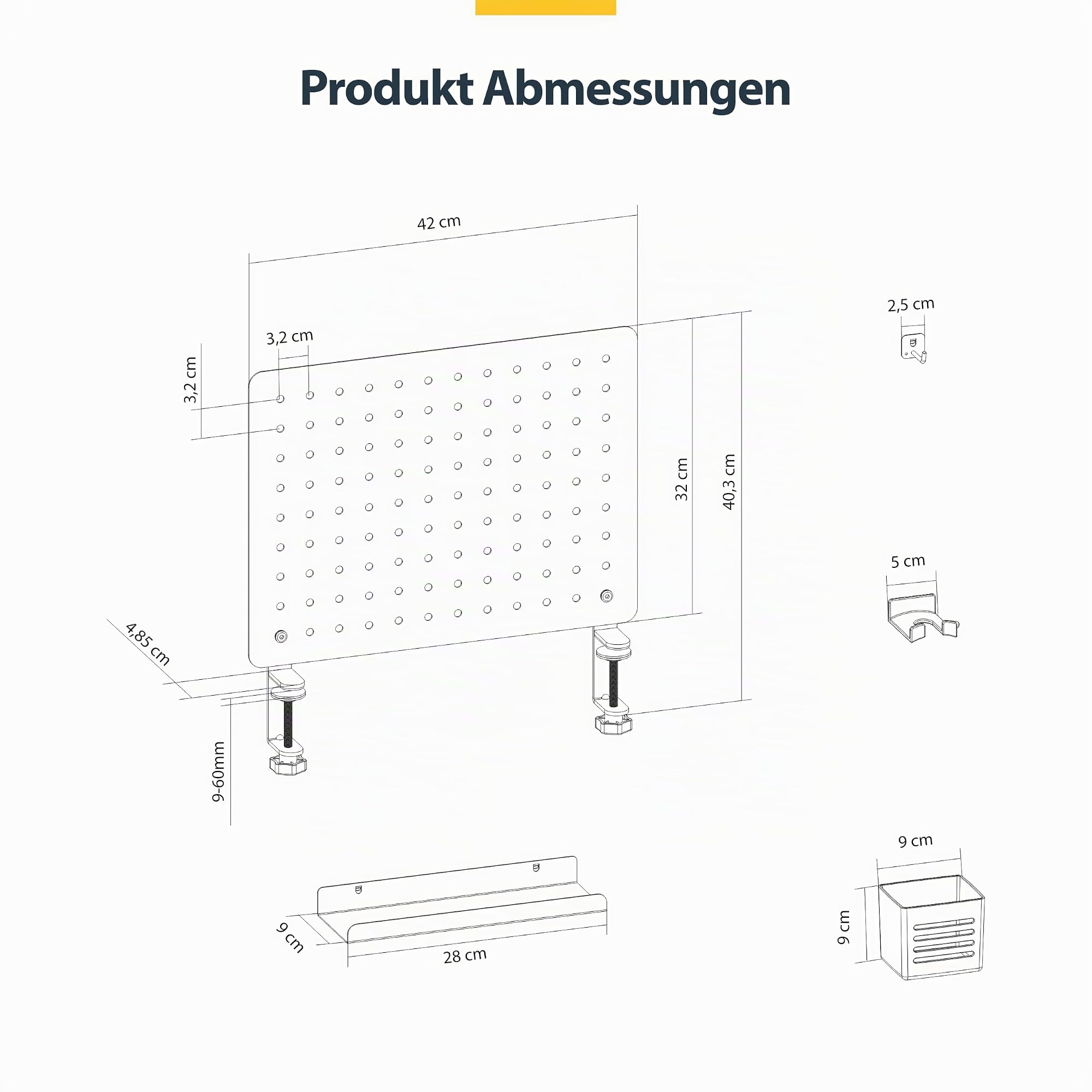 StarTech Klemm Lochplatte mit Zubehör, 420x320mm, Stahl, Schwarz | Pegboard, Lochwand, Tisch Lochbrett, Werkzeugwand, Metall Stecktafel, Ohne Bohren, Für Schreibtisch