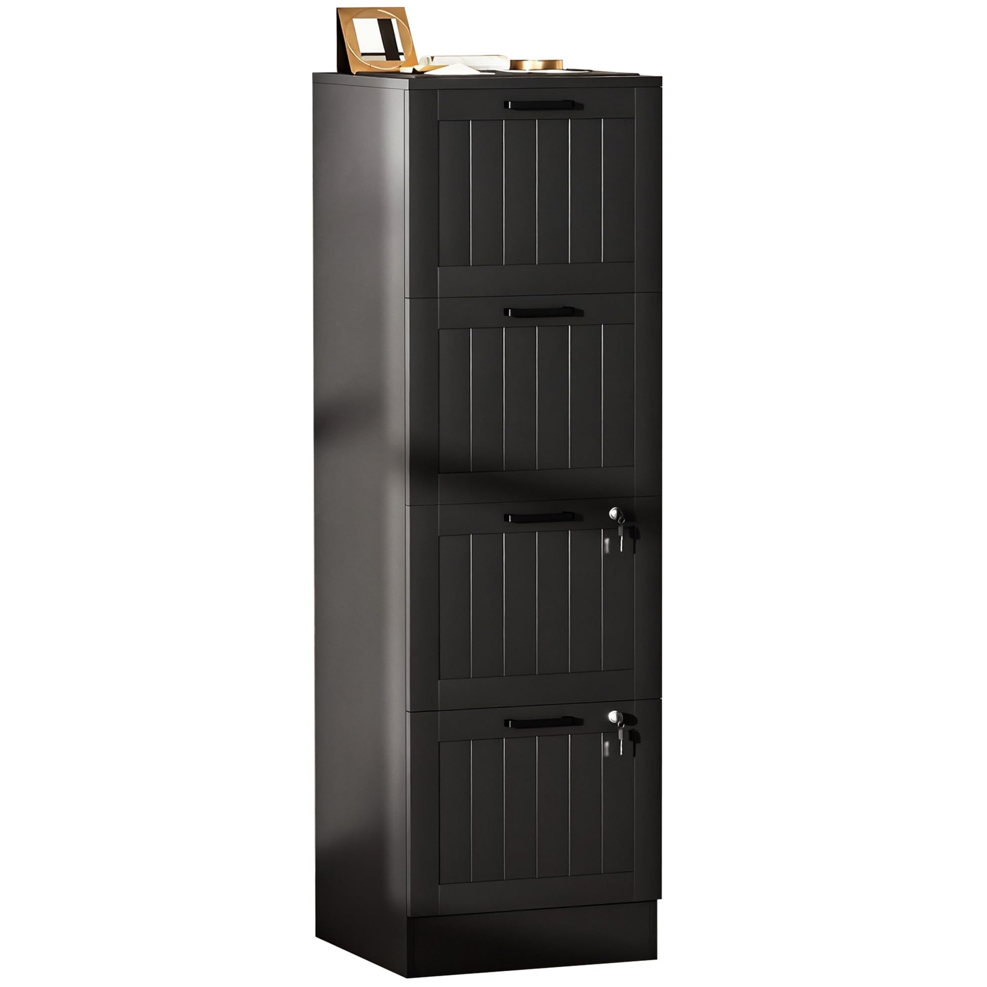 HOMCOM Caisson bureau avec 4 tiroirs et serrures, meuble rangement bureau avec barres de suspension réglables pour documents, caisson de rangement compact pour travail ou chambre, 40x40x131cm, noir