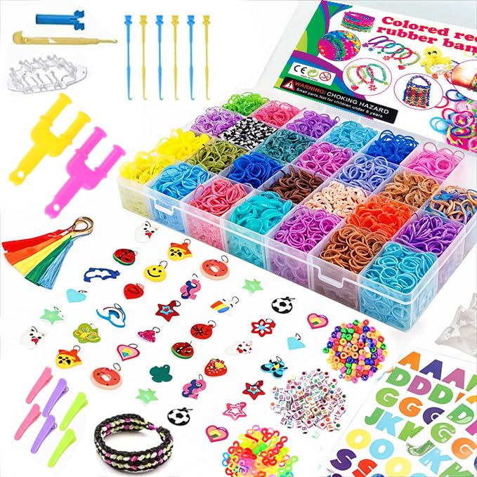 Kit De 15 000 élastiques Colorés Avec Breloques, Perles Et Accessoires De Bricolage Dans L'organiseur, Kit De Fabrication De Bracelets élastiques, Idéal Pour Un Cadeau D'enfant