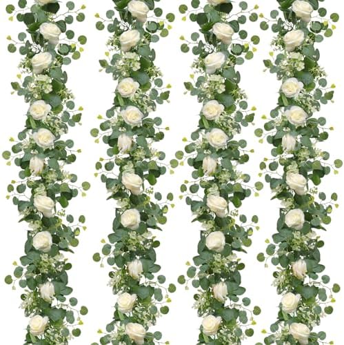 5 in. 4-Pieces Artificial Pink Rose Vine Garland Flexible Silk Flowers and Green Leaves for Home Hotel Garden 59B1124C1280 - The Home Depot