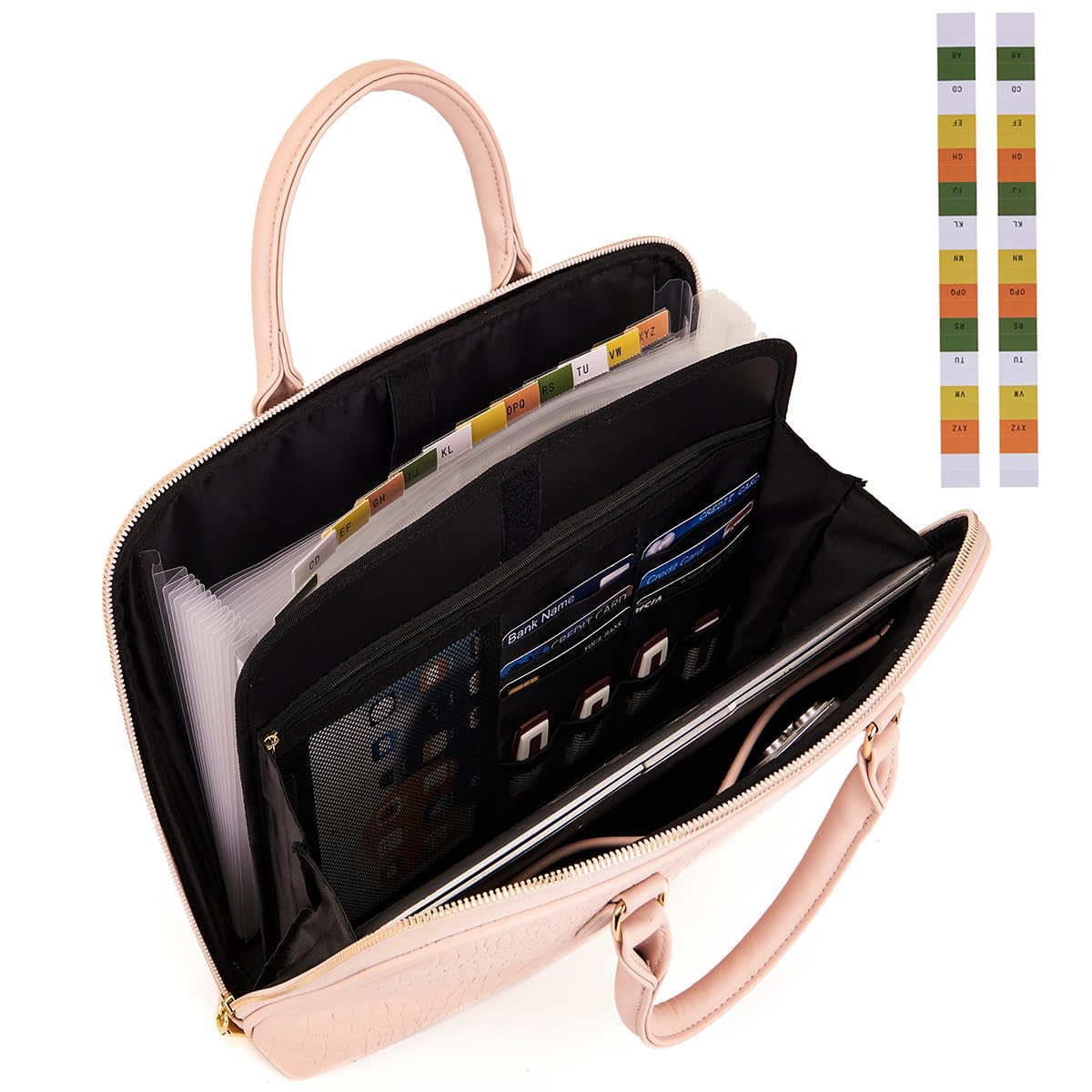 Accordian, cartella portadocumenti con cerniera ed etichette, cartella portadocumenti espandibile con 12 tasche multiple per lettere A4, documenti aziendali, insegnanti, ufficio (rosa)