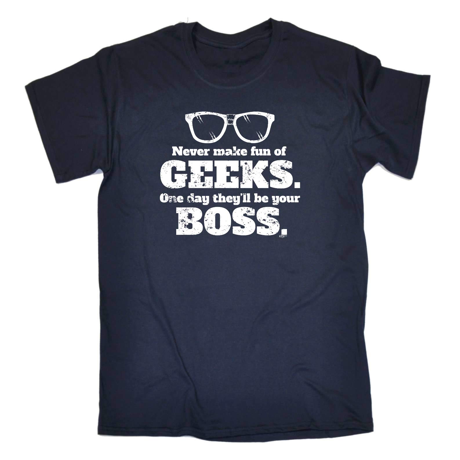 123tFunny Novelty Tee - Never Make Fun of Geeks Mens T-Shirt