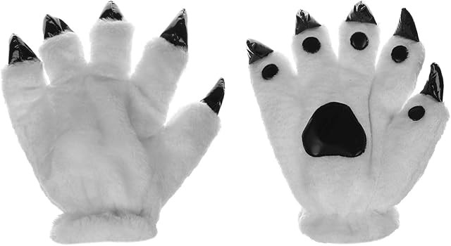 Halloween Wolf Claw Gloves Dinosaur Paw Gloves Novelty Animal Hairy Hands Gloves Scary Costume Gloves Handwear Winter Warm Plush Gloves for Halloween Christmas Carnival Party Fancy Dress Cosplay