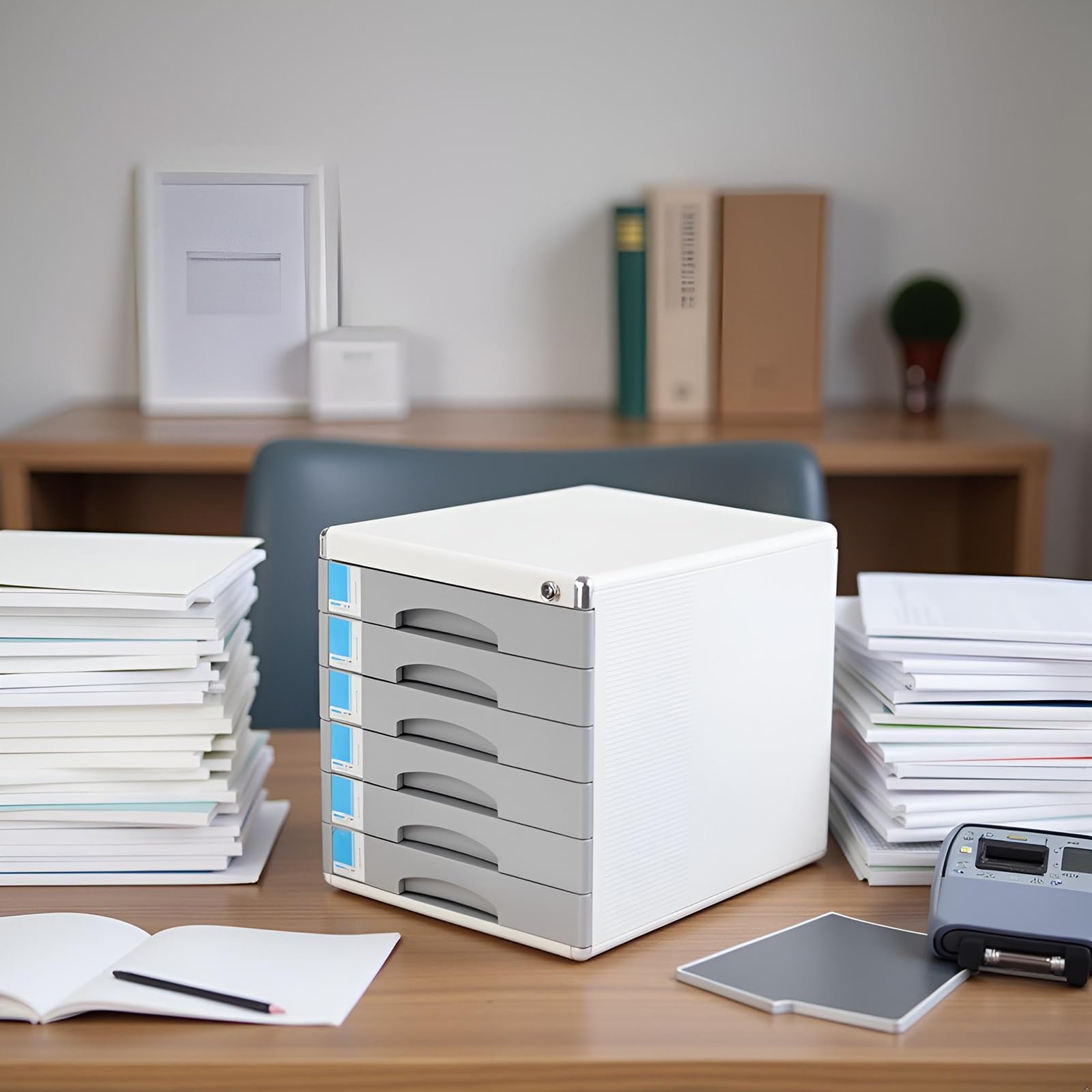 Abschließbarer Aktenschrank Für Den Schreibtisch – Mehrschichtige Aufbewahrungsschubladen Für A4-Papier, Dokumente, Bürobedarf Für Zuhause, Büro Und Schule(5-Layers)