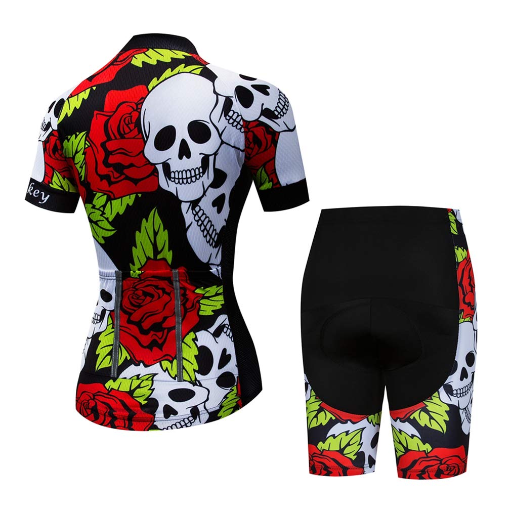 Womens Cycling Jersey Sets Sports Breathable Padded Cycling Clothing Cycling Wear Summer Skull Red White L