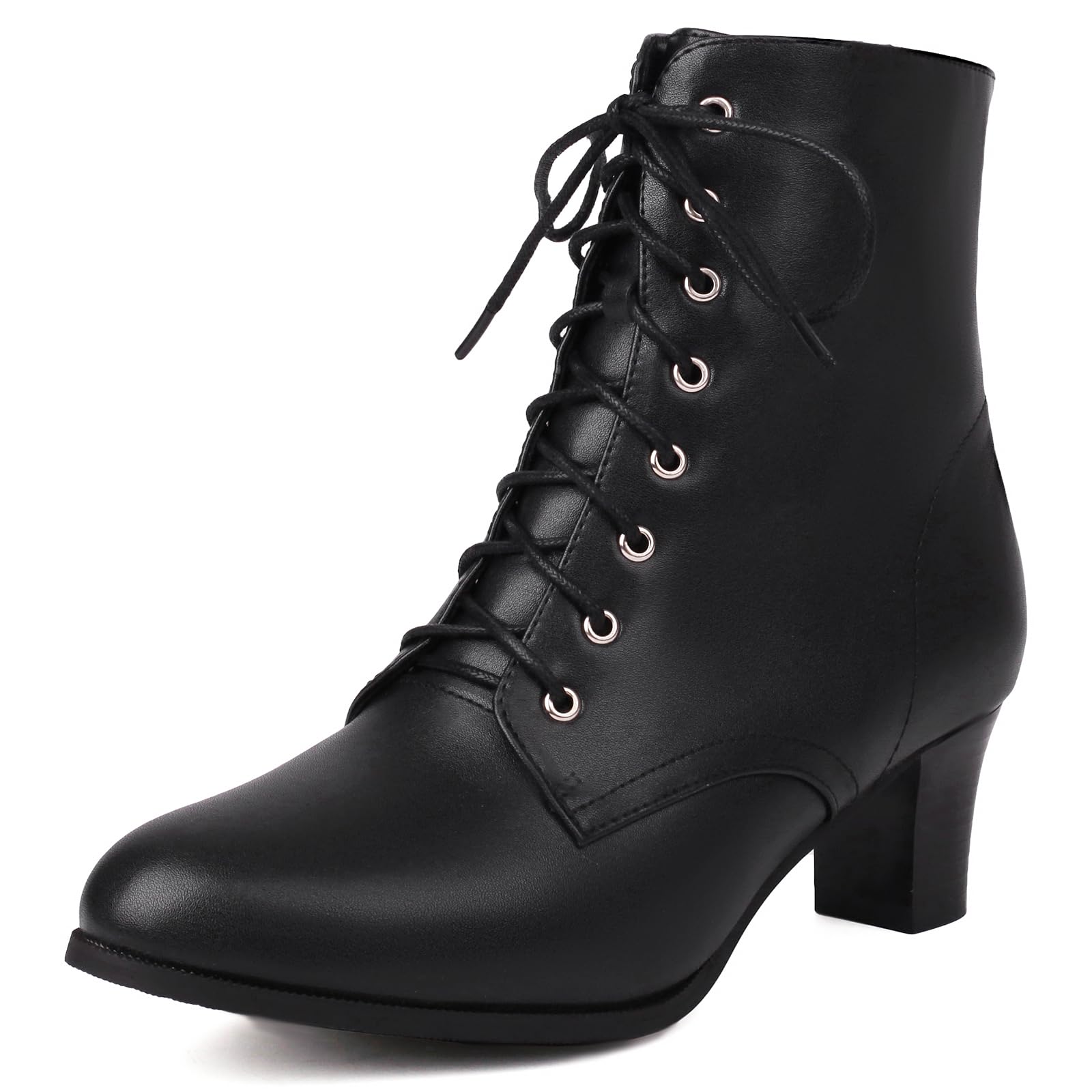 Damen Vintage Viktorianisch Stiefel Schnüren Blockabsatz Ankle