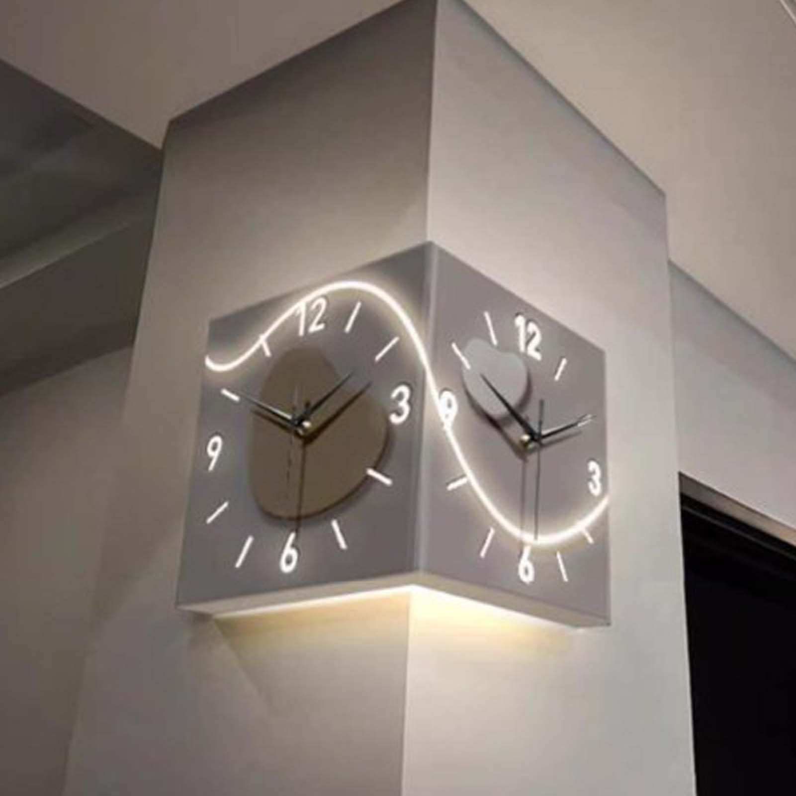 AVSMGP Dwustronny narożny zegar ścienny z diodami LED, artystyczna rzeźba, dekoracja domu, nowoczesny, cichy zegar 3D do biura, gabinetu, przedpokoju i wąskiego wejścia, A, 30 cm
