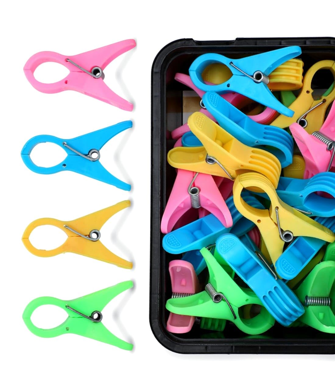 DRY LINE Cloth Clips for Drying Clothes (24 pc) Big Heavy Duty Plastic Pegs (with Storage Box) Chimti Hanger for Pipes Rods Ropess Wires Made in India