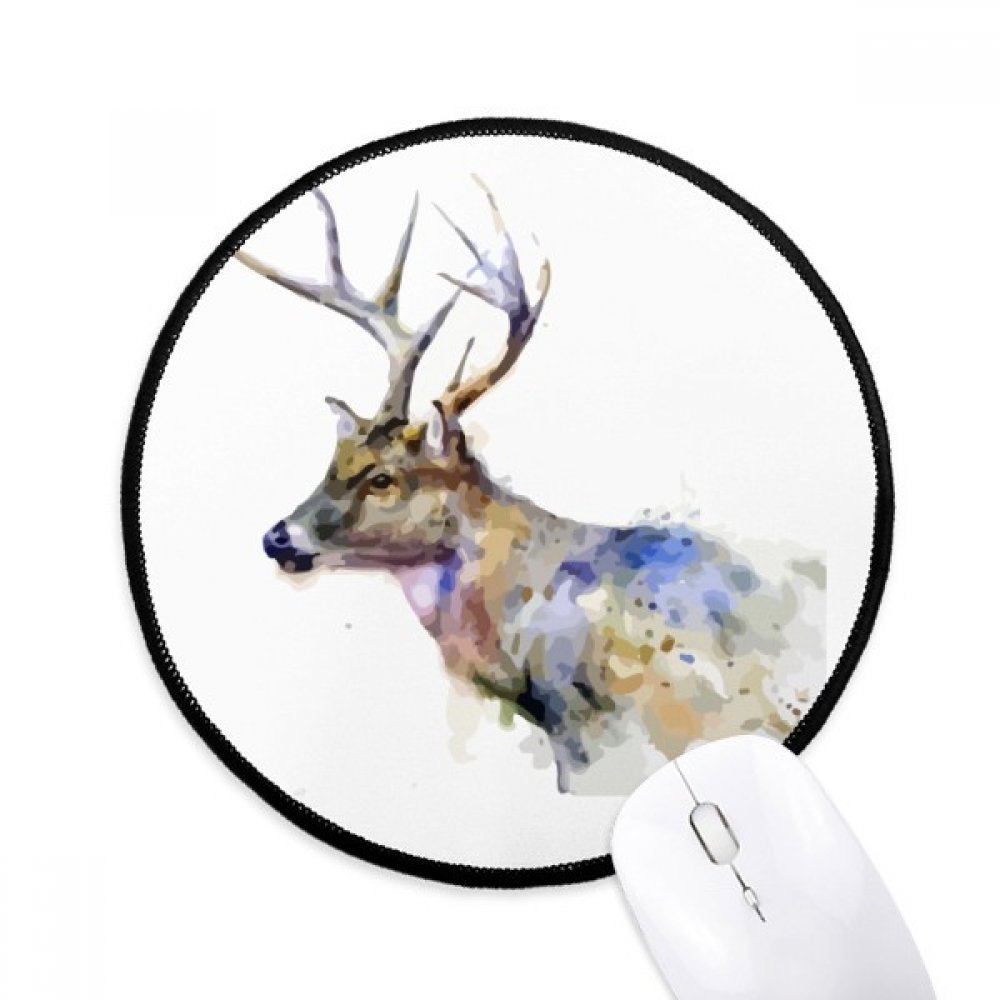DIYthinker Reindeer Animal Artistic Effect Colourful Round Non-Slip Mousepads Black Titched Edges Game Office Gift