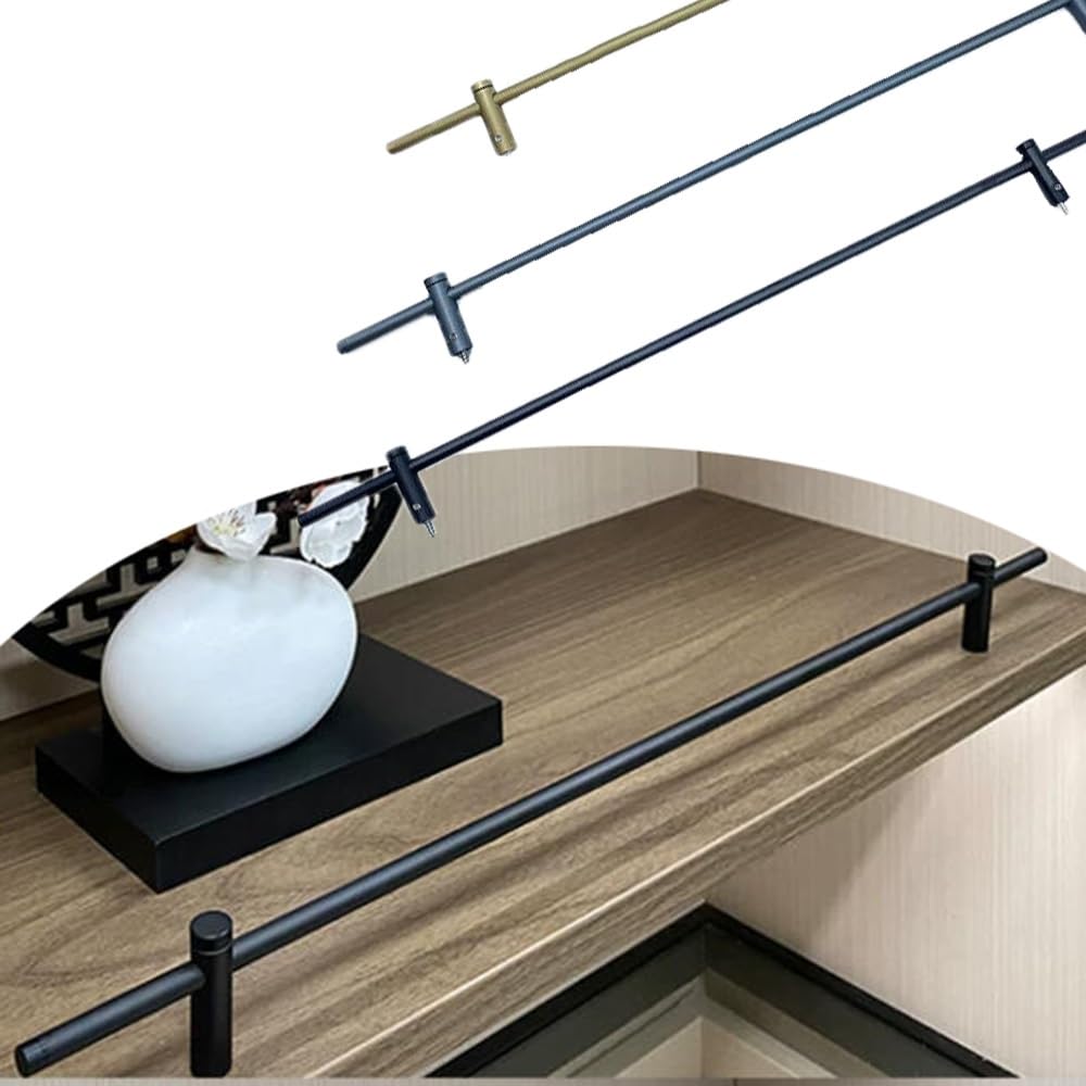 SVBVRFEEW Floating Shelf Guardrail Cabinet Gallery Rails Decorative Rods Metal Shelf Rail Anti-Fall Front Shoe Cabinet Tipping Fence For Gallery Kitchen(Black,24in/61.0cm)