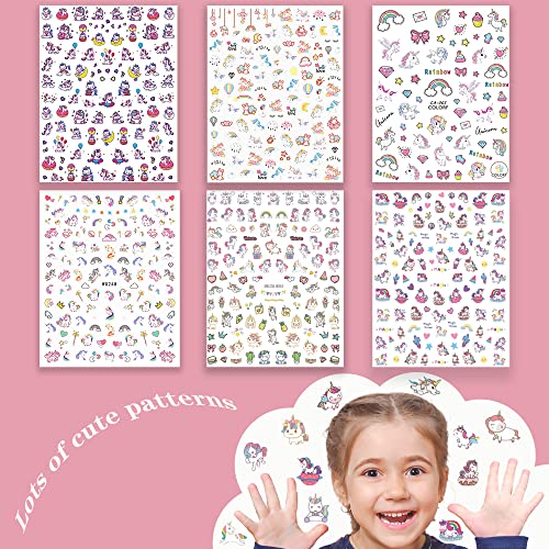 Muachcha 6 Sheets Unicorn Kids Nail Stickers Decals Self Adhesive 3D Design Art Nail Tips Cute Manicure Accessories Fingernail Toenails Decorations For Little Girls Children Birthday Party Gift #TOP1