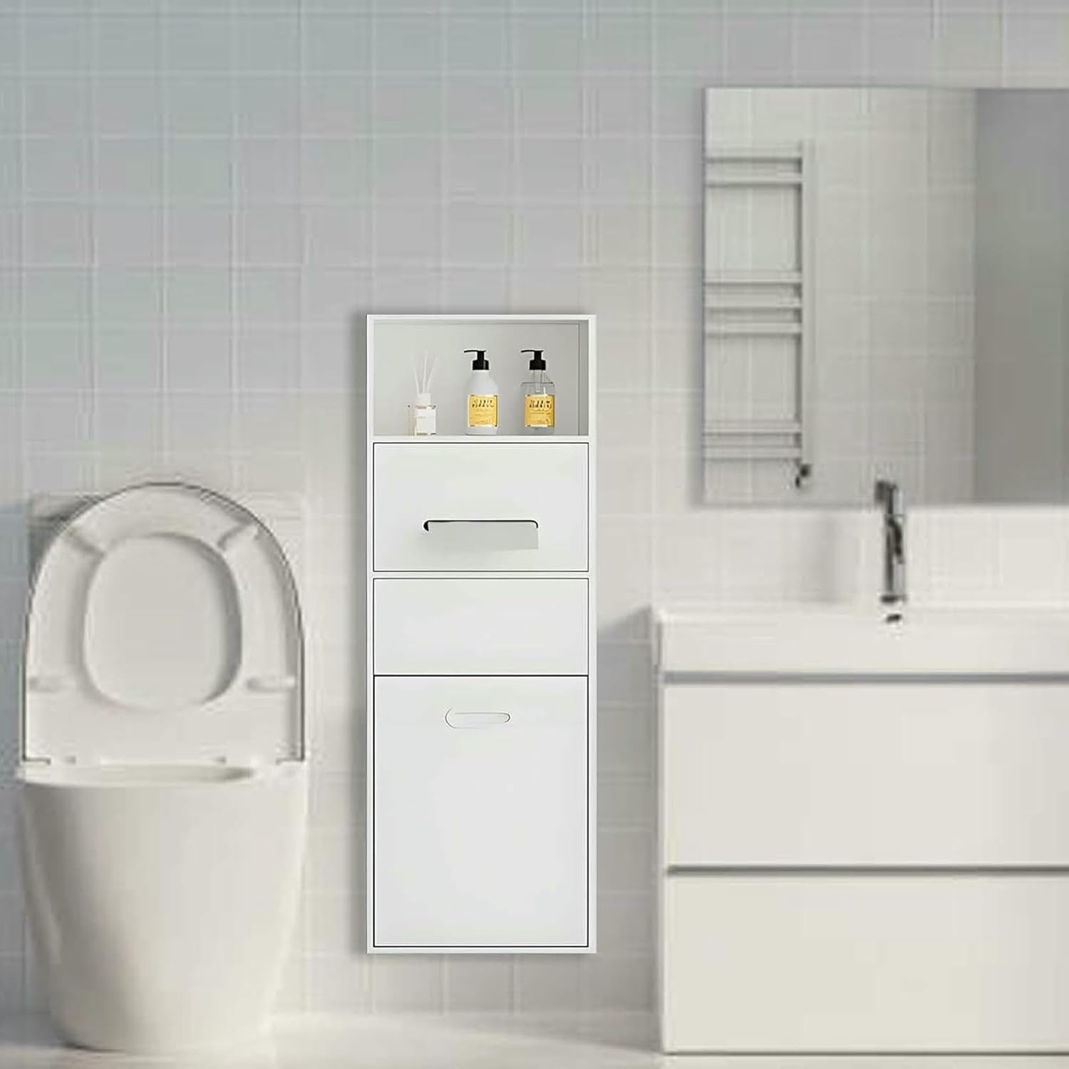 Stainless Steel Built-in Trash Can Alcove,Toilet Paper Toiletries Storage Rack,with 90.5° Slope Open Shelf,for Kitchen Living Room Bedroom