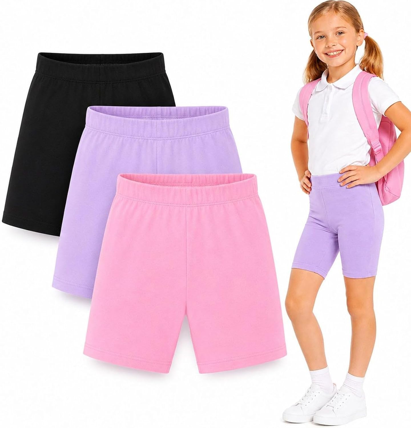 HILEELANG Girls Biker Shorts 3 Pack Cotton Spandex Shorts for Girls Under Dress Soft Stretch Kids Toddler 3–13 Years