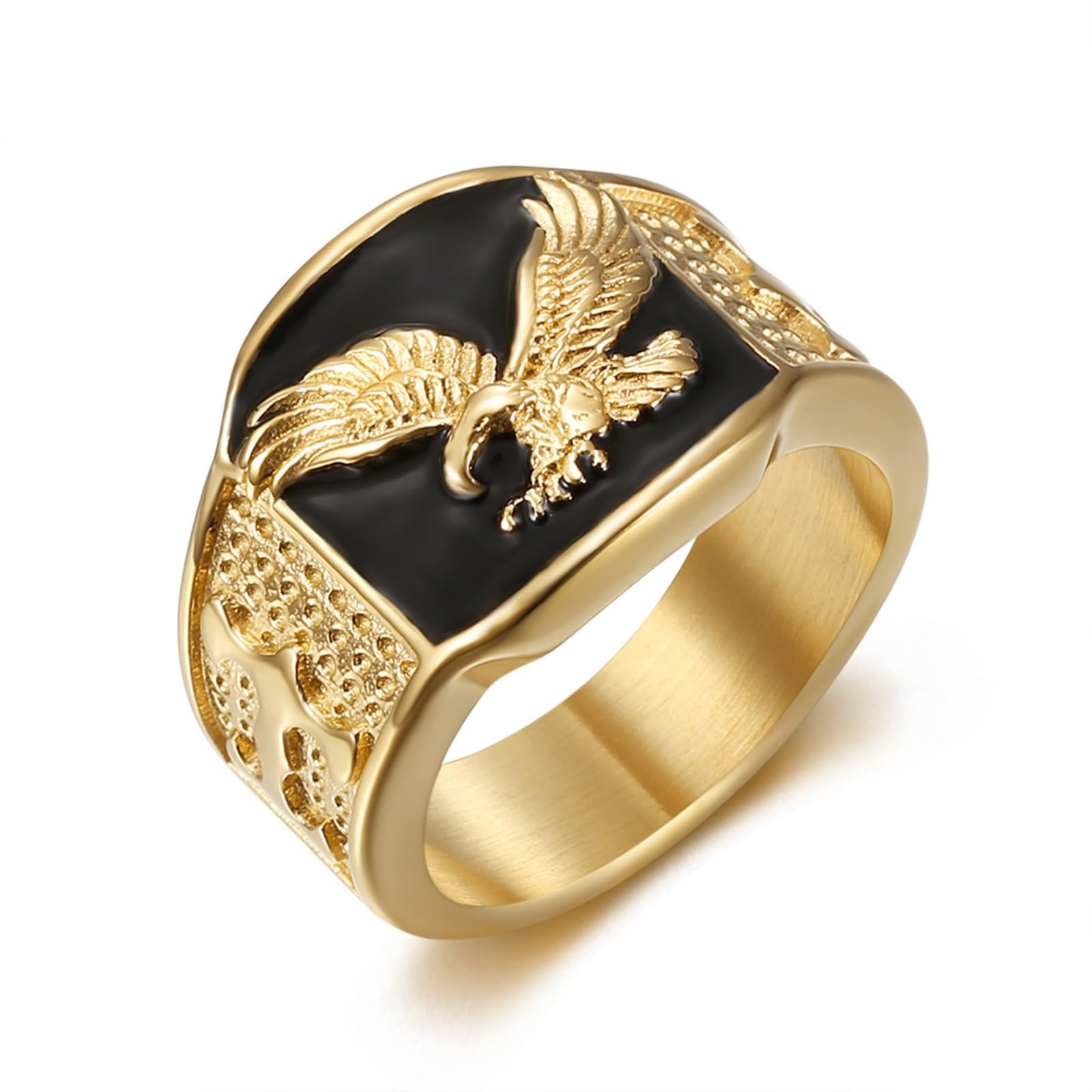 VHJdtE Rings, Patriotic USA Biker/Western Jewellery,Veteran/Dad Gift,Freedom Symbol(Gold,U)