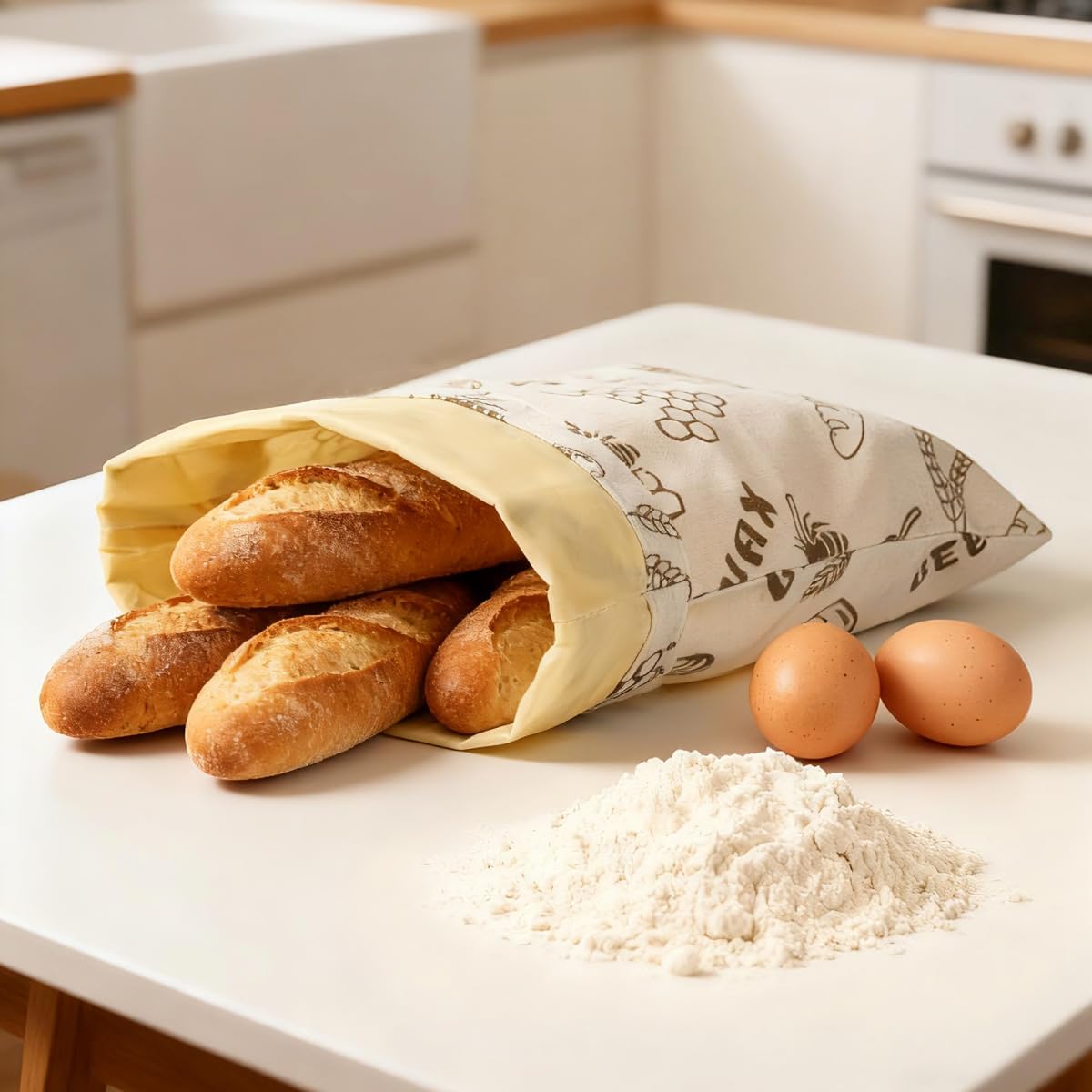 IcosaMro Sacchetti per pane in cera d'api per la conservazione del pane fatto in casa, confezione da 2, 43,2 x 30,5 cm
