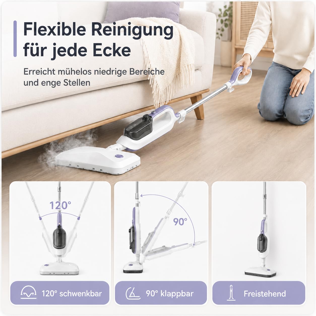 Dampfreiniger Handdampfreiniger, abnehmbar und multifunktional | 470 ml Wassertank, 3 Dampfstufen, Duftfach und 5 m Kabel, Standfunktion, für Fliesen, Laminat, Vinyl, Fenster, Polster & Auto