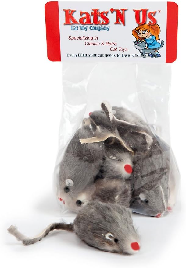 Kats'N Us Real Rabbit Fur Mouse Cat Toy - 10 Pak - Hard Body