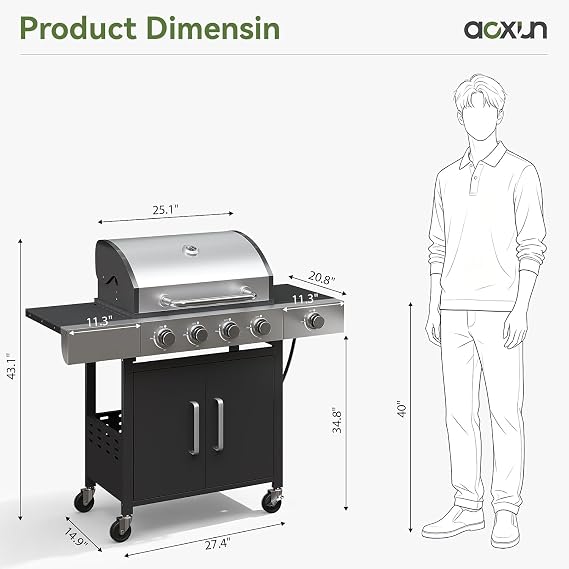 Aoxun 4-Burner 49000 BTU Propane Grill with Side Burner, Black