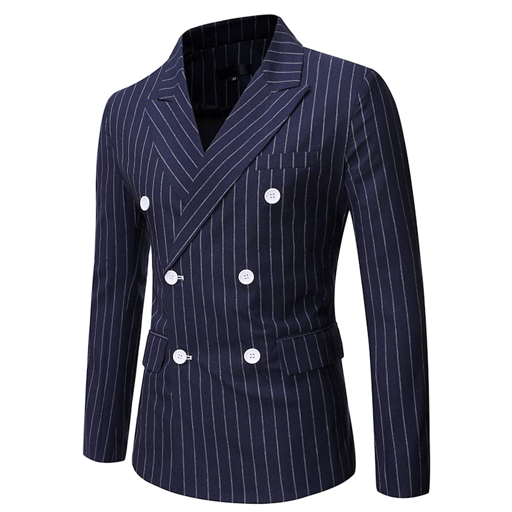 Blazer da Uomo Elegante Slim Fit Giacca a Righe Verticali Giacca da Smoking con Due Bottoni Blazer da Abito Formale Giacca da Lavoro con Revers Moda Casual Affari Cappotto Doppio Petto