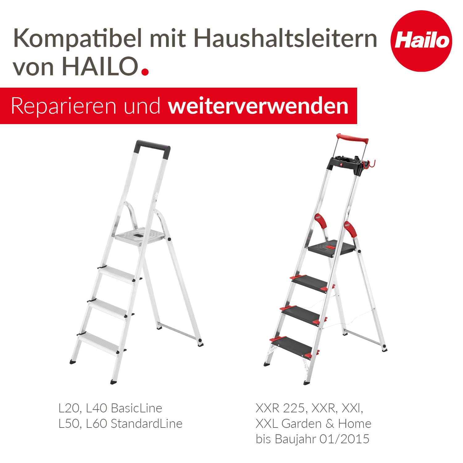 Hailo Lot de 4 pieds d'échelle - Pieds de rechange pour échelles ménagères Hailo telles que L20, L40 BasicLine et L50, L60 StandardLine - 43 x 20 et 35 x 20 mm, noir