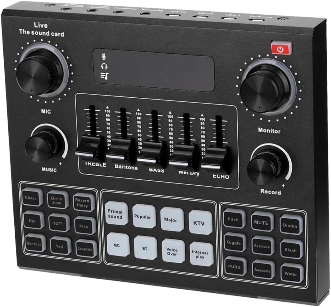 Voice Changer Portable Live Sound Card with Dsp Special Effects Plug Play Audio Mixer for Streaming Karaoke Gaming Phone and Laptop